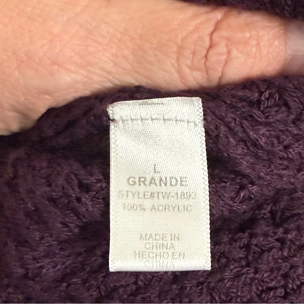 Zenana Outfitters Plum Purple Waffle Knit V-Neck Oversized Sweater Large Cozy - Picture 6 of 8